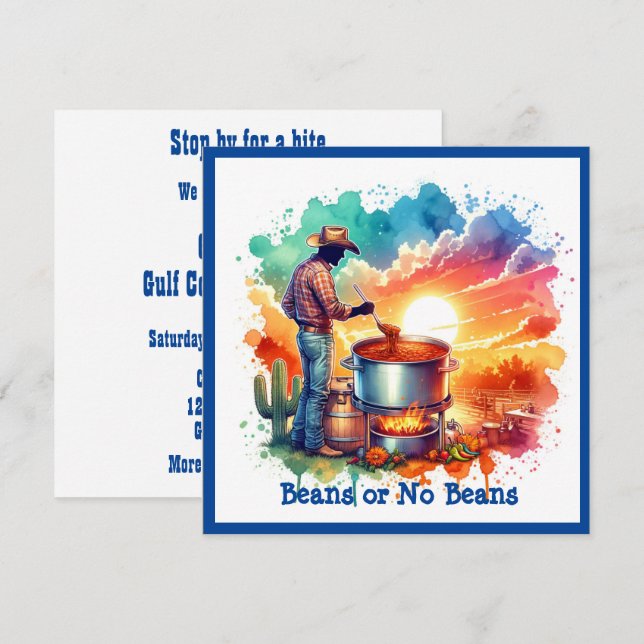 Beans or No Beans Chili Cooking Cowboy 1 Custom Invitation (Front/Back)