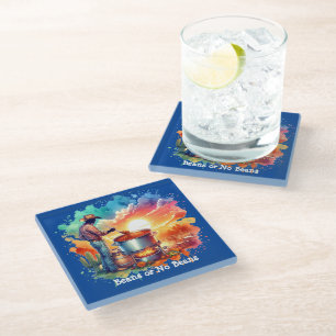 Beans or No Beans Chili Cooking Cowboy 1 Glass Coaster
