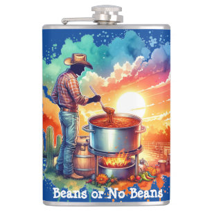 Beans or No Beans Chili Cooking Cowboy 1 Hip Flask
