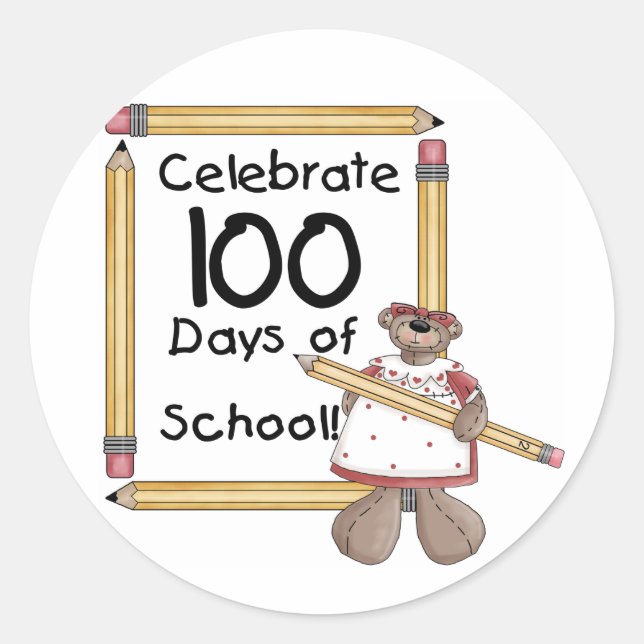 Bear 100th Day of School Tshirts and Gifts Classic Round Sticker (Front)