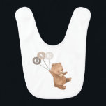 Bear 3 Brown Balloons Bib<br><div class="desc">A sweet bear holding 3 brown balloons,  ideal for your baby's 1st Birthday outfit!</div>
