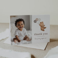 Bear 3 Brown Balloons Photo Thank You Card