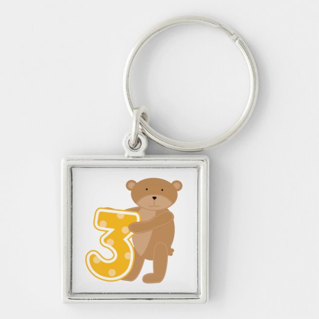Bear 3rd Birthday T-shirts and Gifts Keychain (Front)