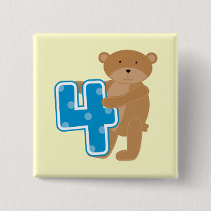 Bear 4th Birthday Tshirts and Gifts 2 Inch Square Button