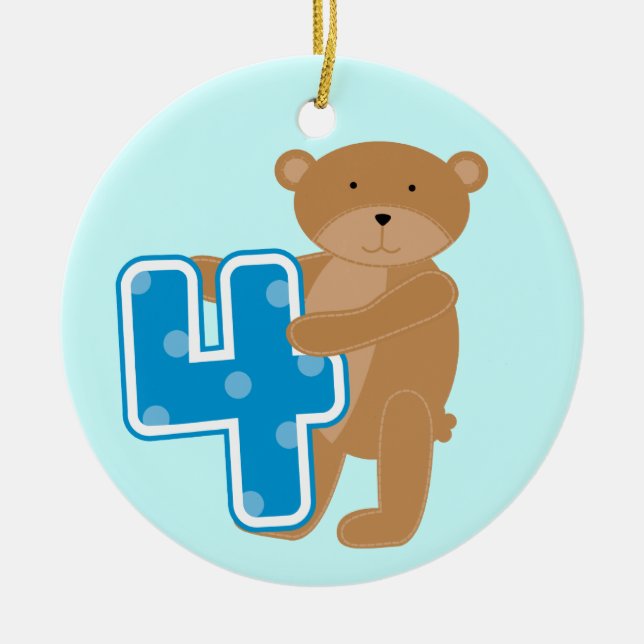 Bear 4th Birthday Tshirts and Gifts Ceramic Ornament (Front)