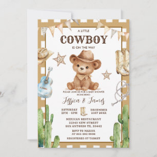 Bear A Little Cowboy is on the Way Baby shower Invitation