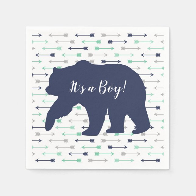 Bear Adventure Awaits Baby Shower Paper Napkin (Front)