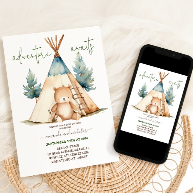 Bear Adventure Boy Baby Shower Minimal Invitation (Creator Uploaded)