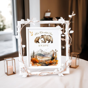 Bear Adventure Fall Mountain Baby Shower Bar Poster