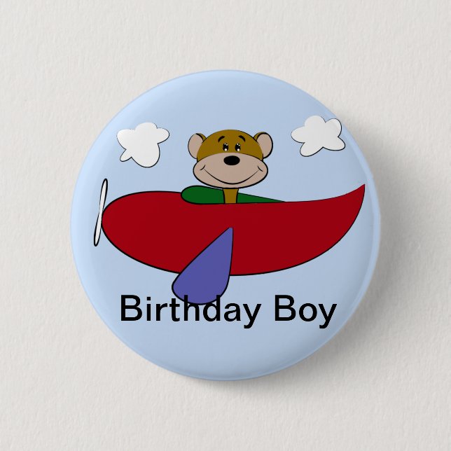Bear Airplane Birthday 2 Inch Round Button (Front)