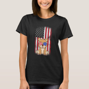 Bear American Flag Boys Girls Men Women Fourth Of T-Shirt