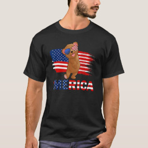 Bear American Flag Sunglasses Merica 4th Of July T-Shirt