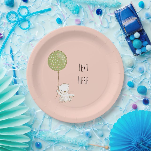 Bear and Balloon Paper Plate - peach (Party)