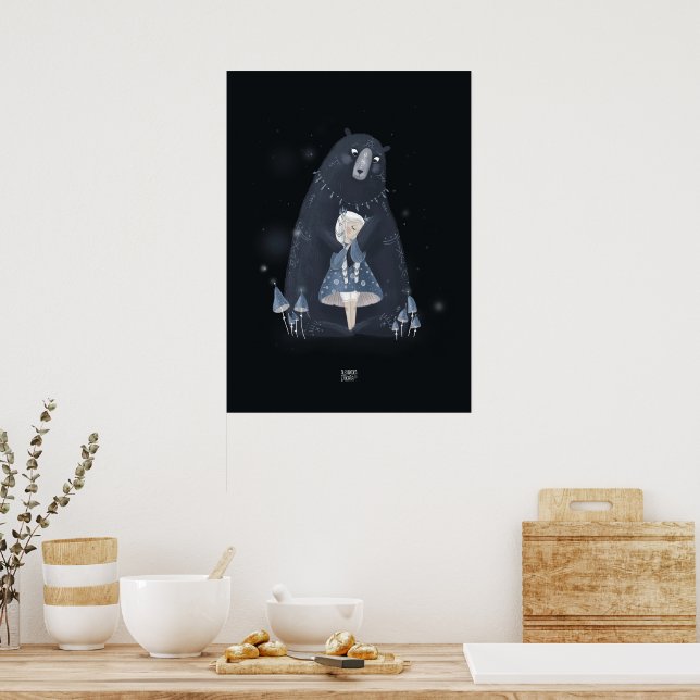 BEAR and BLUE MUSHROOM by Alexandra Dikaia Poster (Kitchen)