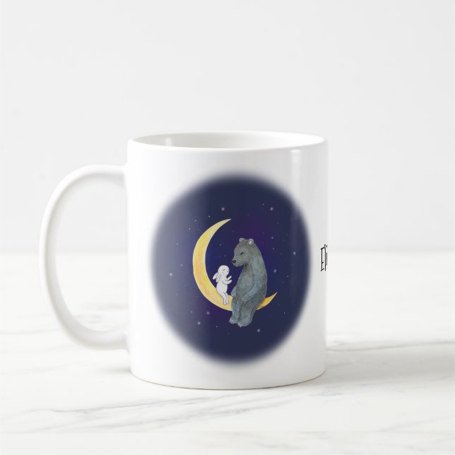 Bear and bunny on Moon cute couple custom name Coffee Mug (Left)