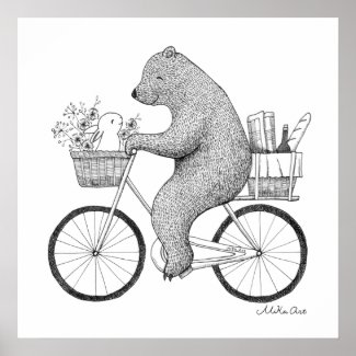 Bear and Bunny on the way to a picnic monochrome