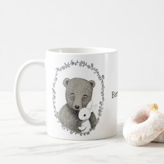 Bear and Bunny Retro Sepia Portrait Personalized