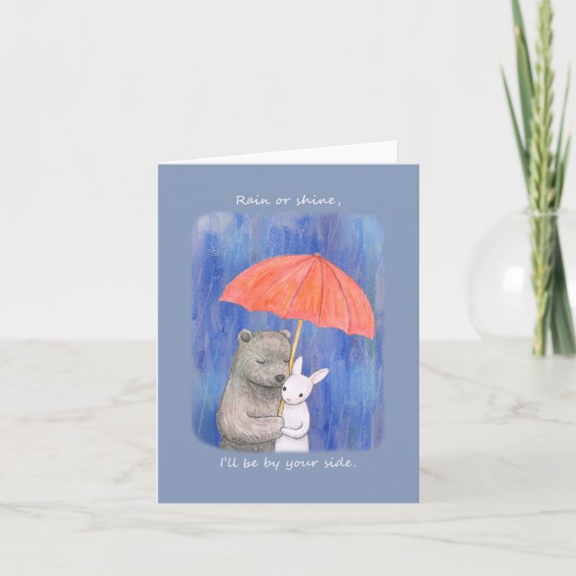 Bear and bunny under umbrella Sweet I love you Card (Front)