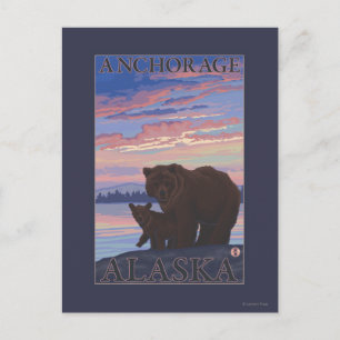 Bear and Cub - Anchorage, Alaska Postcard