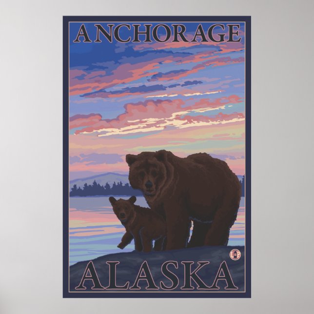 Bear and Cub - Anchorage, Alaska Poster (Front)