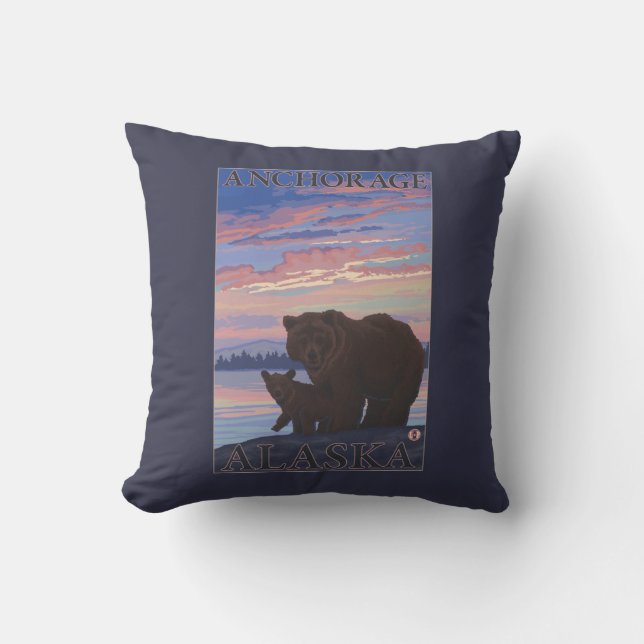 Bear and Cub - Anchorage, Alaska Throw Pillow (Front)