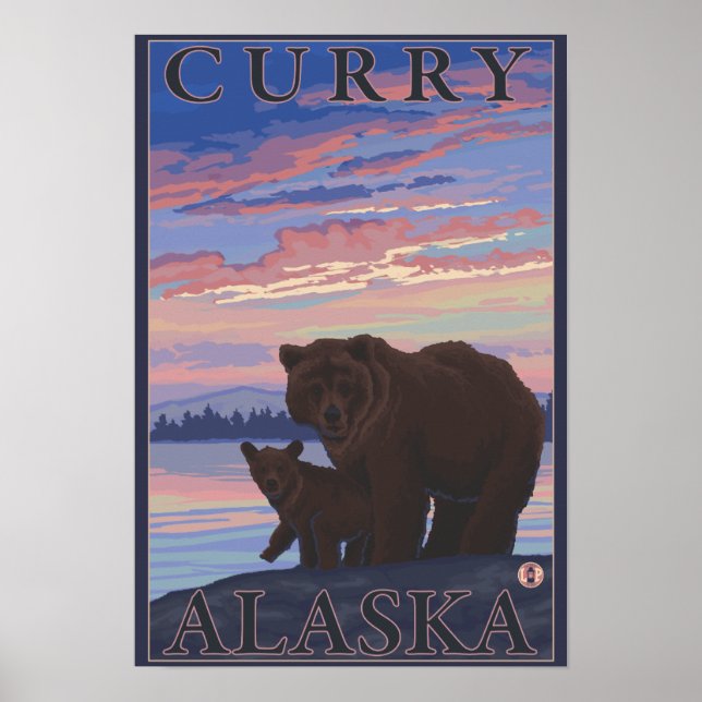 Bear and Cub - Curry, Alaska Poster (Front)