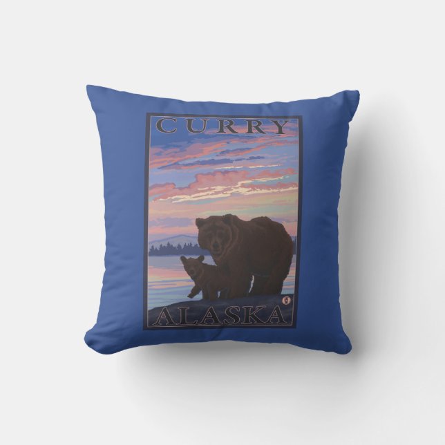 Bear and Cub - Curry, Alaska Throw Pillow (Front)