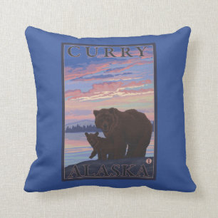 Bear and Cub - Curry, Alaska Throw Pillow