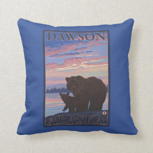 Bear and Cub - Dawson, Alaska Throw Pillow