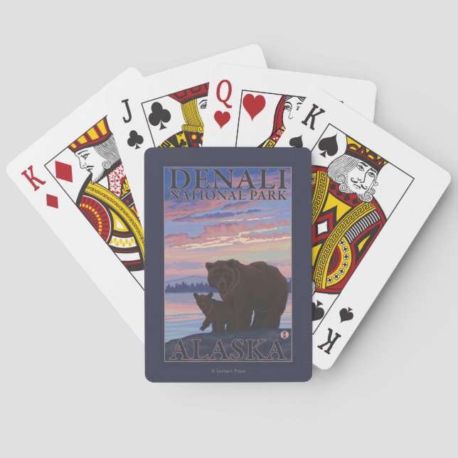 Bear and Cub - Denali National Park, Alaska Playing Cards (Back)