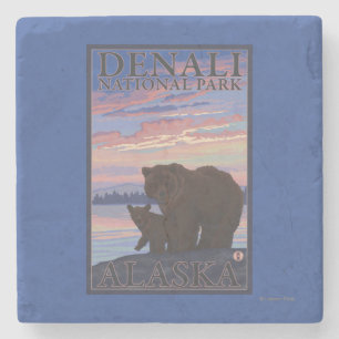 Bear and Cub - Denali National Park, Alaska Stone Coaster