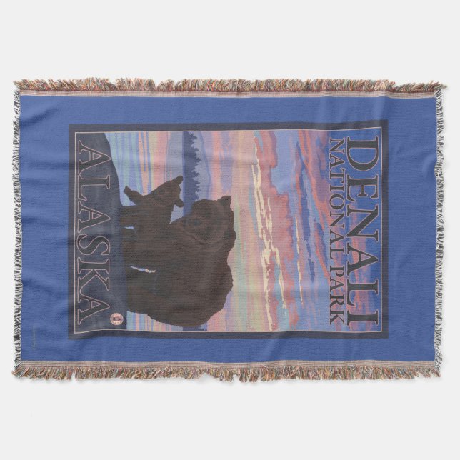 Bear and Cub - Denali National Park, Alaska Throw Blanket (Front)