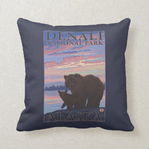 Bear and Cub - Denali National Park, Alaska Throw Pillow
