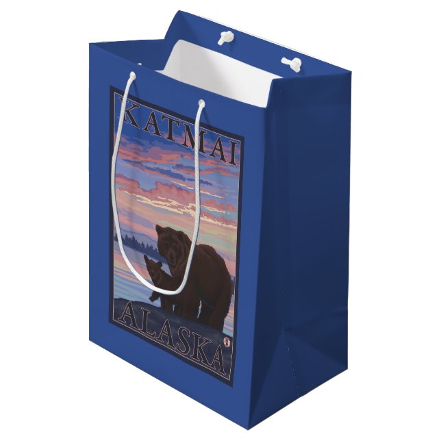 Bear and Cub - Katmai, Alaska Medium Gift Bag (Front Angled)