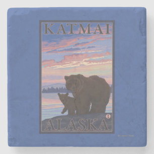 Bear and Cub - Katmai, Alaska Stone Coaster