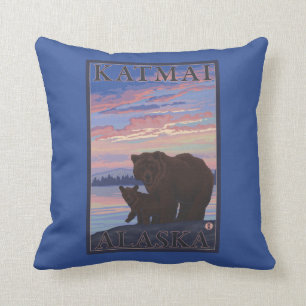 Bear and Cub - Katmai, Alaska Throw Pillow