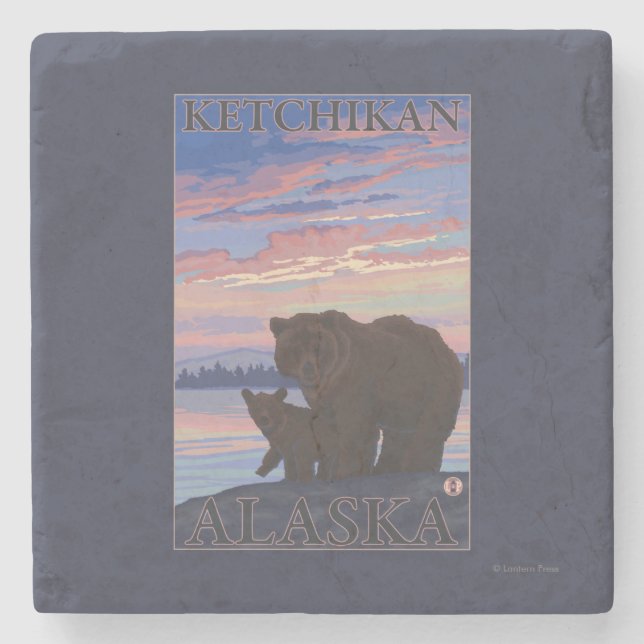 Bear and Cub - Ketchikan, Alaska Stone Coaster (Front)