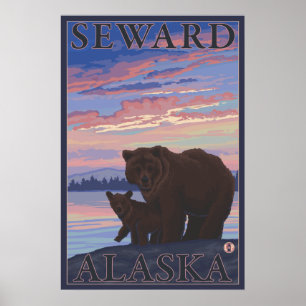 Bear and Cub - Seward, Alaska Poster