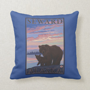 Bear and Cub - Seward, Alaska Throw Pillow
