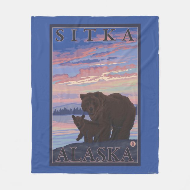 Bear and Cub - Sitka, Alaska Fleece Blanket (Front)