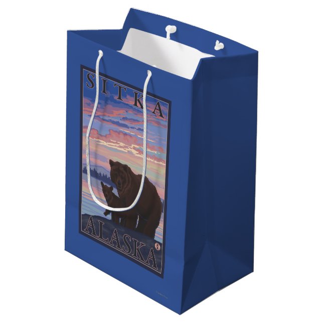 Bear and Cub - Sitka, Alaska Medium Gift Bag (Back Angled)