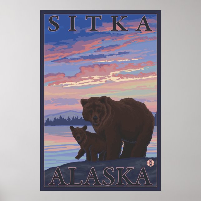 Bear and Cub - Sitka, Alaska Poster (Front)