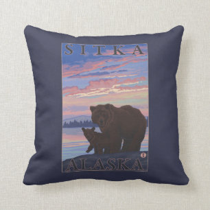 Bear and Cub - Sitka, Alaska Throw Pillow