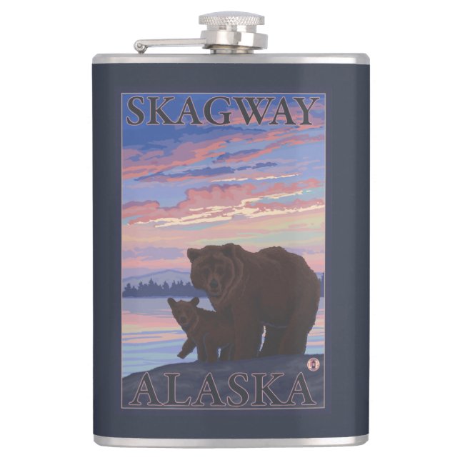 Bear and Cub - Skagway, Alaska Hip Flask (Front)