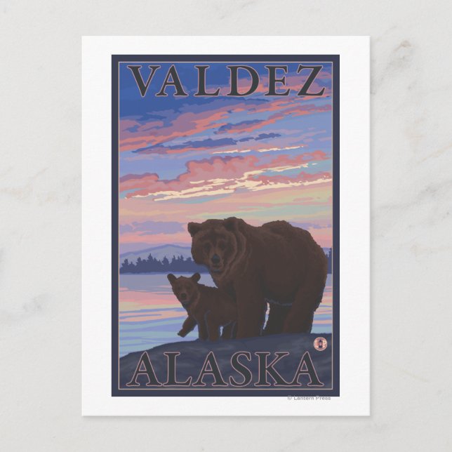 Bear and Cub - Valdez, Alaska Postcard (Front)