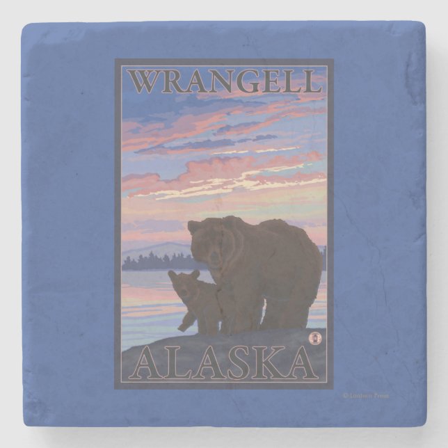 Bear and Cub - Wrangell, Alaska Stone Coaster (Front)
