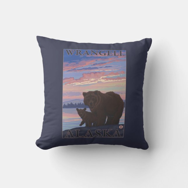 Bear and Cub - Wrangell, Alaska Throw Pillow (Front)