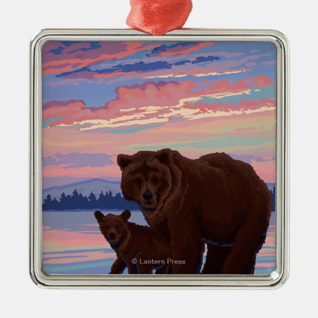 Bear and Cub - Yellowstone National Park Metal Ornament (Front)