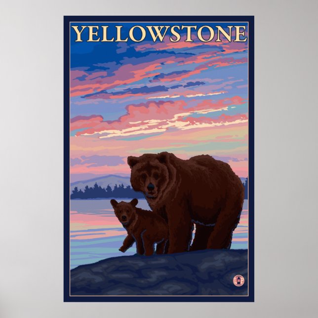 Bear and Cub - Yellowstone National Park Poster (Front)