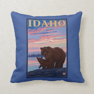 Bear and CubIdahoVintage Travel Poster Throw Pillow